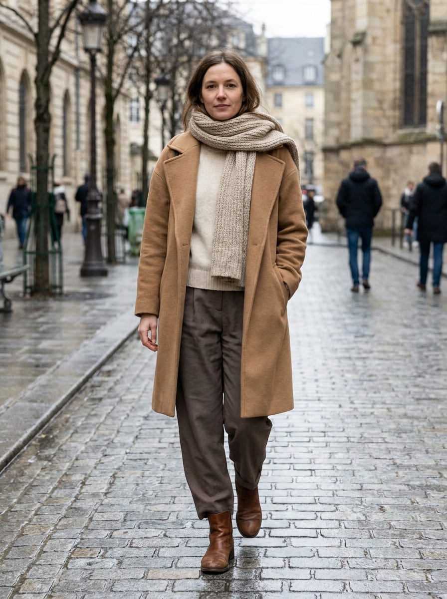 Camel Mantel mit weiter Stoffhose - Winter Outfit Damen 2026